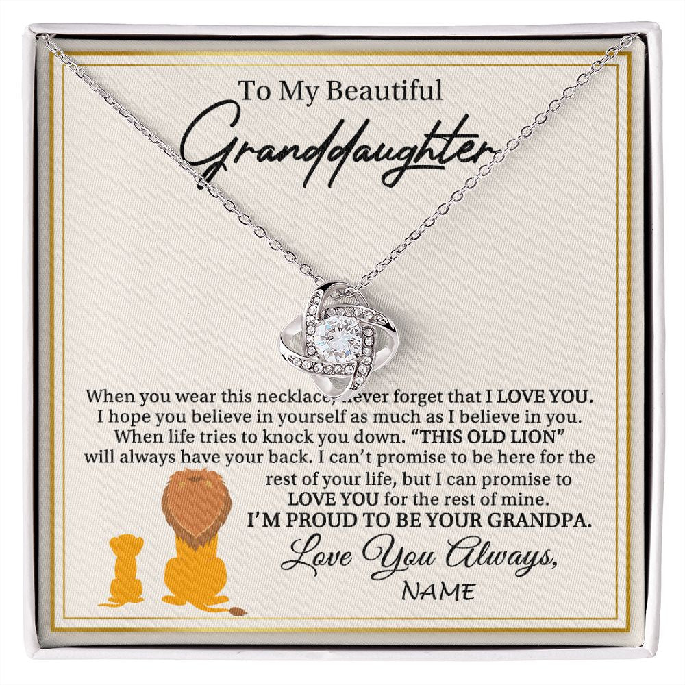 Love Knot Necklace | Personalized To My Granddaughter Necklace From Grandpa I'M Proud To Be Your Grandpa Lion Granddaughter Birthday Christmas Customized Gift Box Message Card | teecentury