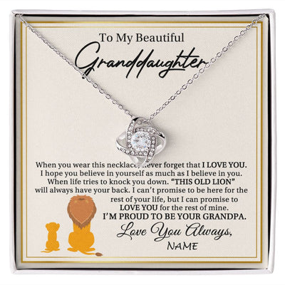 Love Knot Necklace | Personalized To My Granddaughter Necklace From Grandpa I'M Proud To Be Your Grandpa Lion Granddaughter Birthday Christmas Customized Gift Box Message Card | teecentury