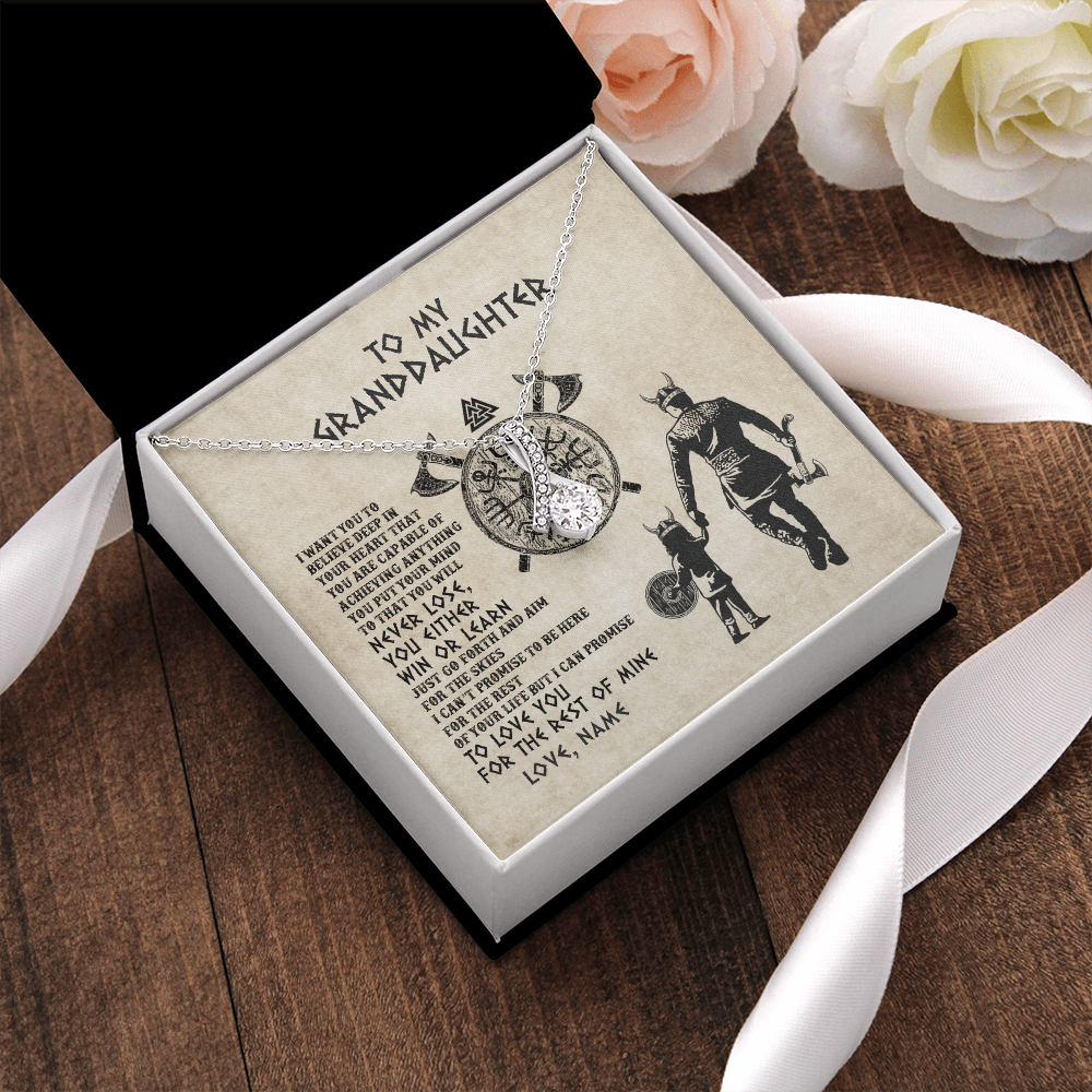 Alluring Beauty Necklace | Personalized To My Granddaughter Necklace From Grandpa Papa You Will Never Lose Wolf Granddaughter Birthday Graduation Christmas Customized Message Card | teecentury