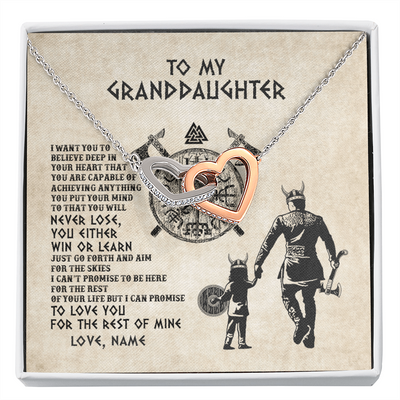 Interlocking Hearts Necklace | Personalized To My Granddaughter Necklace From Grandpa Papa You Will Never Lose Wolf Granddaughter Birthday Graduation Christmas Customized Message Card | teecentury