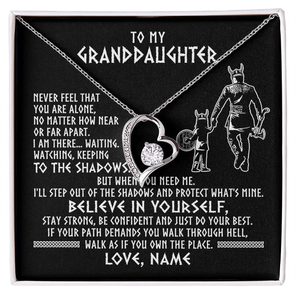 Forever Love Necklace | Personalized To My Granddaughter Necklace Viking Never Feel You Are Alone Scandinavian Runes Viking Birthday Christmas Customized Gift Box Message Card | teecentury