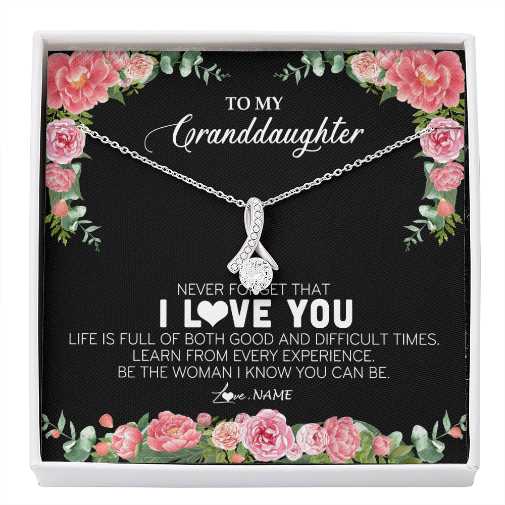 Alluring Beauty Necklace | Personalized To My Granddaughter Necklace from Grandpa Papa Never Forget I Love You Floral Jewelry for Granddaughter Birthday Christmas Customized Message Card | teecentury
