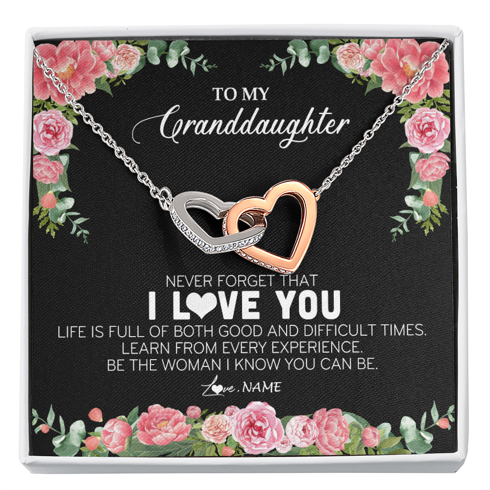 Interlocking Hearts Necklace | Personalized To My Granddaughter Necklace from Grandpa Papa Never Forget I Love You Floral Jewelry for Granddaughter Birthday Christmas Customized Message Card | teecentury