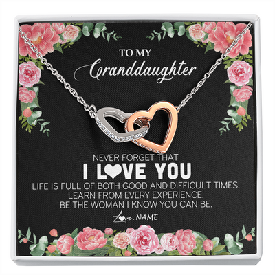 Interlocking Hearts Necklace | Personalized To My Granddaughter Necklace from Grandpa Papa Never Forget I Love You Floral Jewelry for Granddaughter Birthday Christmas Customized Message Card | teecentury