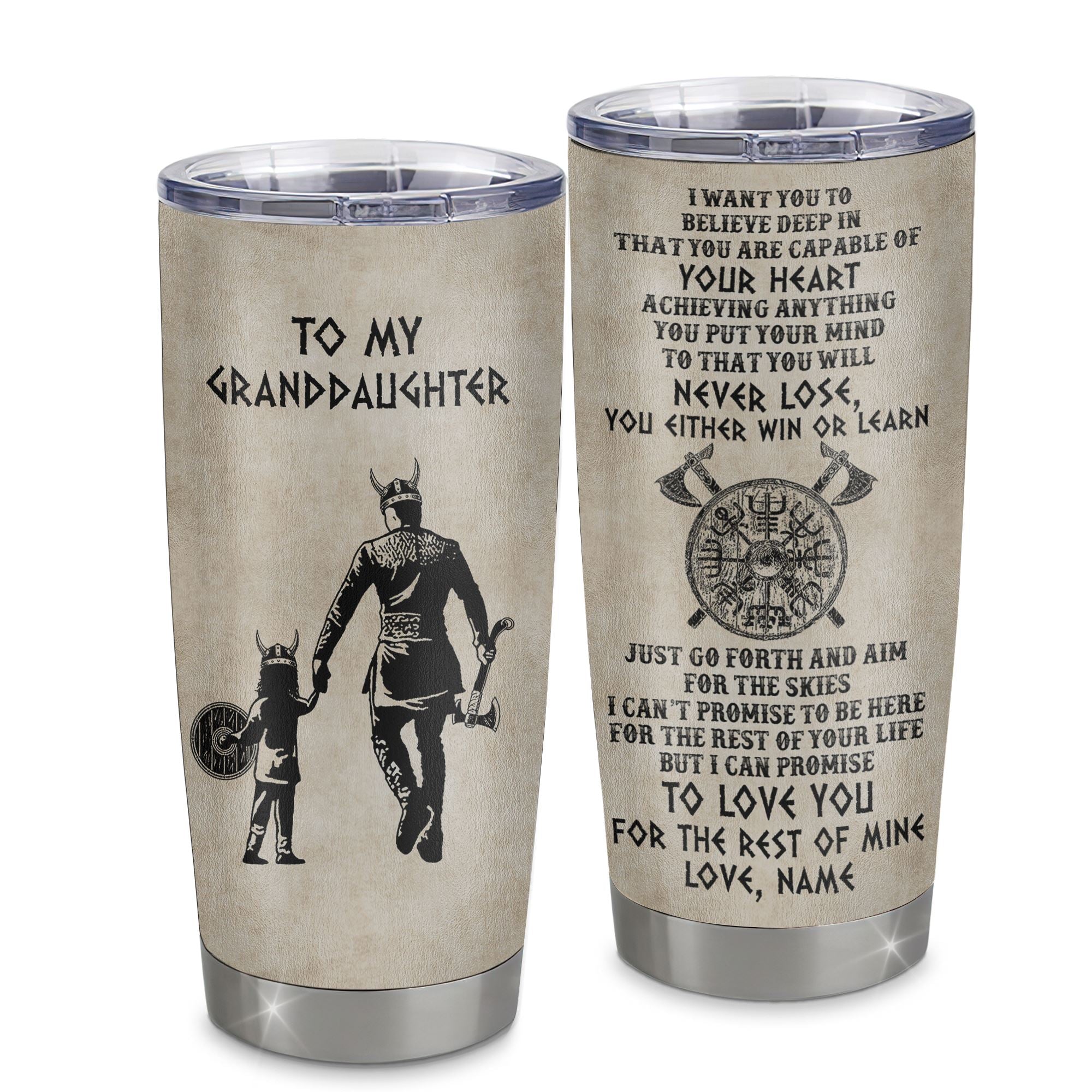 Personalized To My Granddaughter Tumbler From Grandpa Papa Stainless Steel Cup You Will Never Lose Viking Granddaughter Birthday Christmas Travel Mug | teecentury