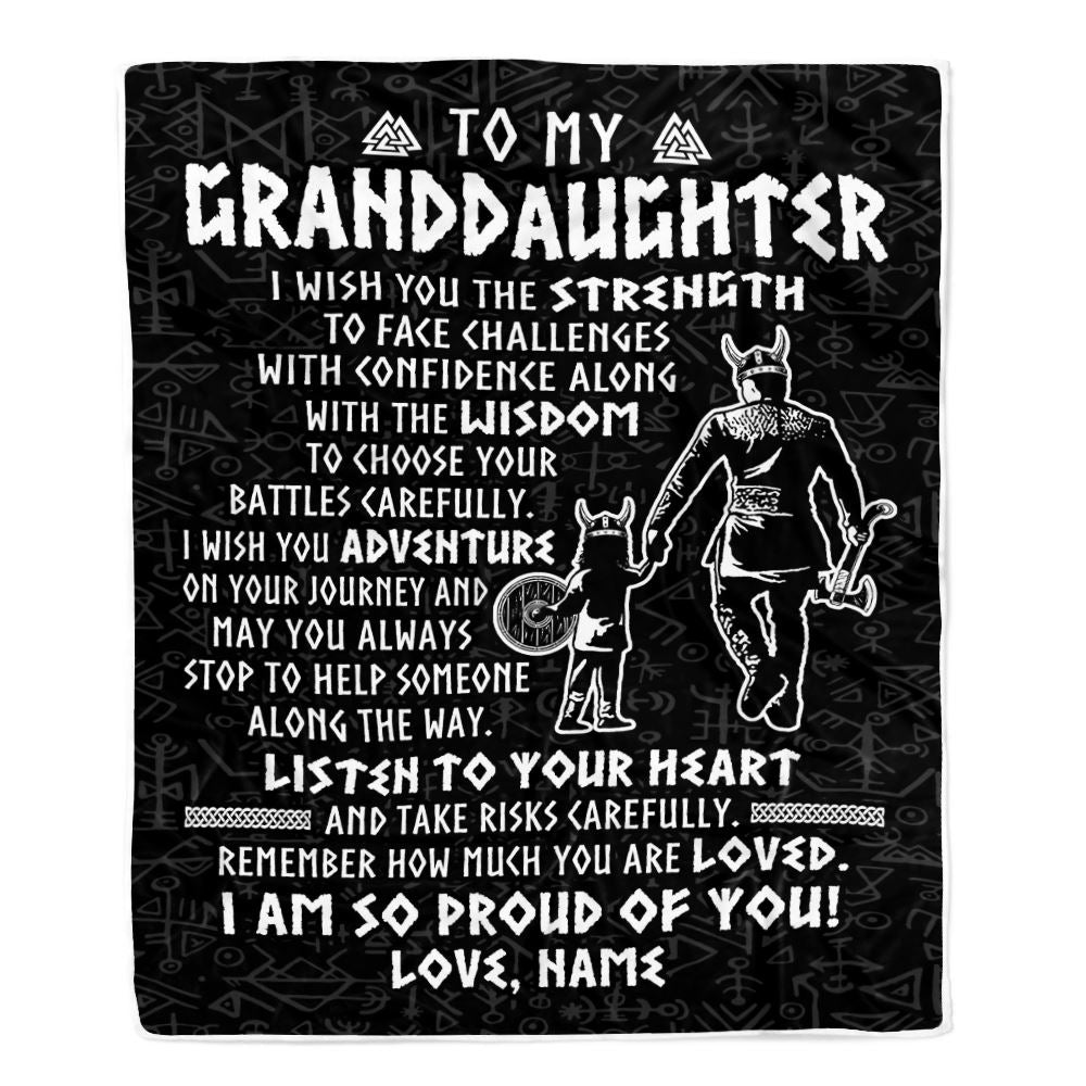 Personalized To My Granddaughter Viking Blanket From Papa Grandpa I Am So Proud Of You Runes Viking Birthday Christmas Customized Bed Fleece Blanket | teecentury