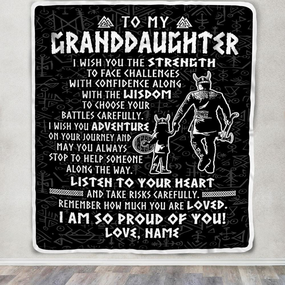 Personalized To My Granddaughter Viking Blanket From Papa Grandpa I Am So Proud Of You Runes Viking Birthday Christmas Customized Bed Fleece Blanket | teecentury