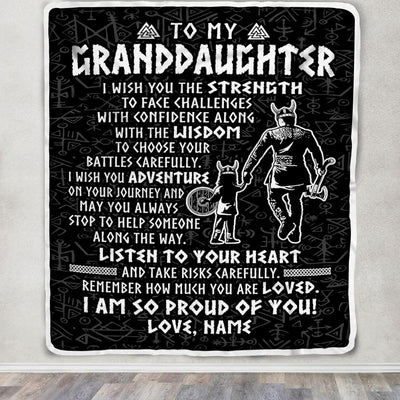 Personalized To My Granddaughter Viking Blanket From Papa Grandpa I Am So Proud Of You Runes Viking Birthday Christmas Customized Bed Fleece Blanket | teecentury