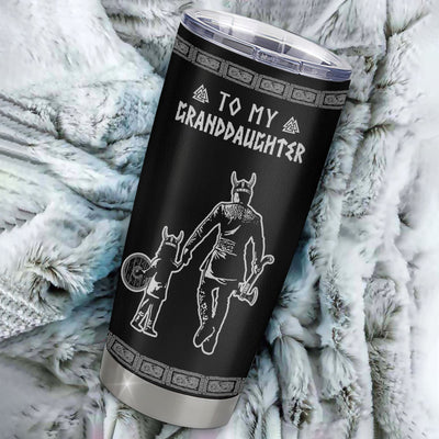 Personalized To My Granddaughter Viking Tumbler From Papa Grandpa Stainless Steel Cup I Am So Proud Of You Runes Viking Birthday Christmas Travel Mug | teecentury