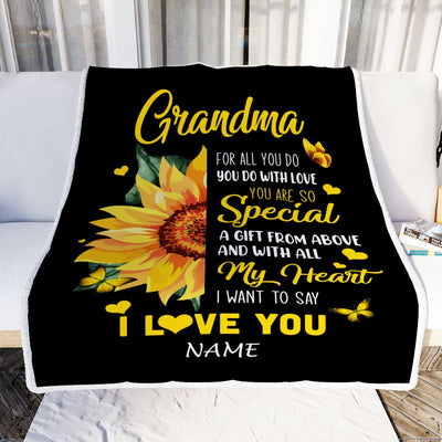 Personalized To My Grandma Blanket From Grandkids Granddaughter I Want To Say I Love You Sunfower Grandma Birthday Mothers Day Christmas Customized Fleece Blanket | teecentury