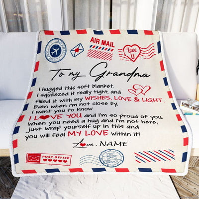 Personalized To My Grandma Blanket From Grandkids Grandson Air Mail Letter I Love You Grandma Birthday Mothers Day Christmas Customized Fleece Throw Blanket | teecentury