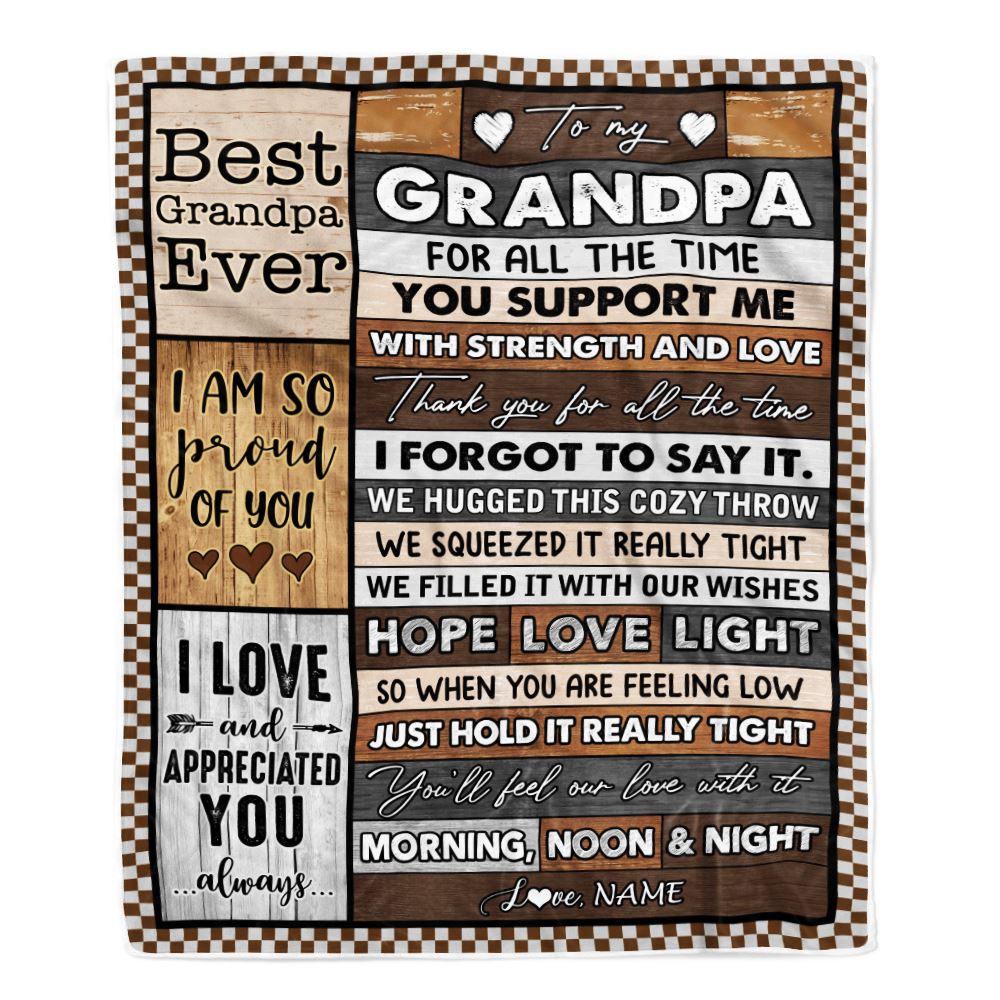 Personalized To My Grandpa Blanket From Granddaughter Grandson Thank You For All The Time Birthday Fathers Day Christmas Customized Bed Fleece Throw Blanket | teecentury