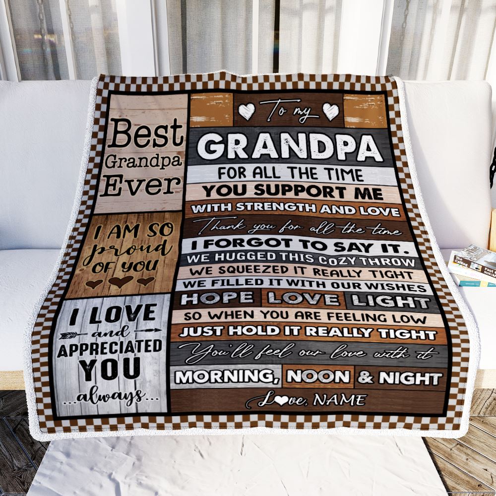 Personalized To My Grandpa Blanket From Granddaughter Grandson Thank You For All The Time Birthday Fathers Day Christmas Customized Bed Fleece Throw Blanket | teecentury