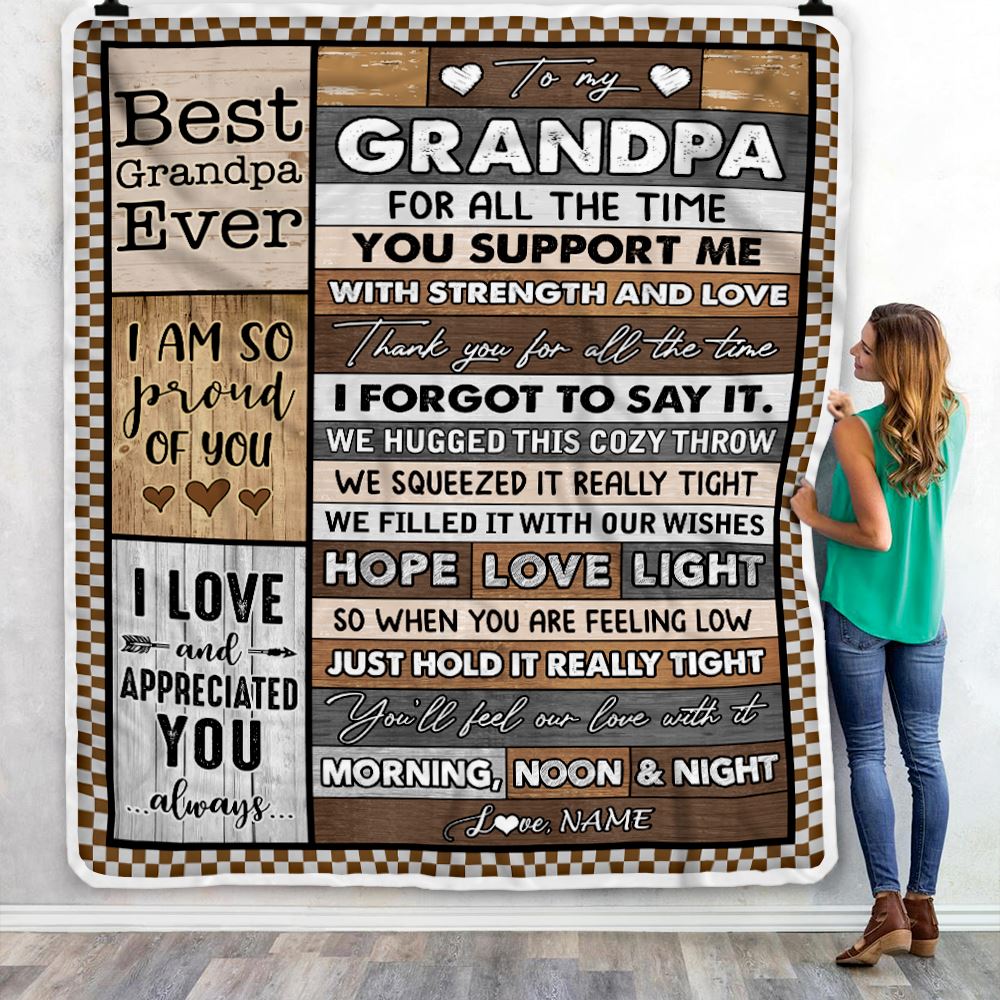 Personalized To My Grandpa Blanket From Granddaughter Grandson Thank You For All The Time Birthday Fathers Day Christmas Customized Bed Fleece Throw Blanket | teecentury