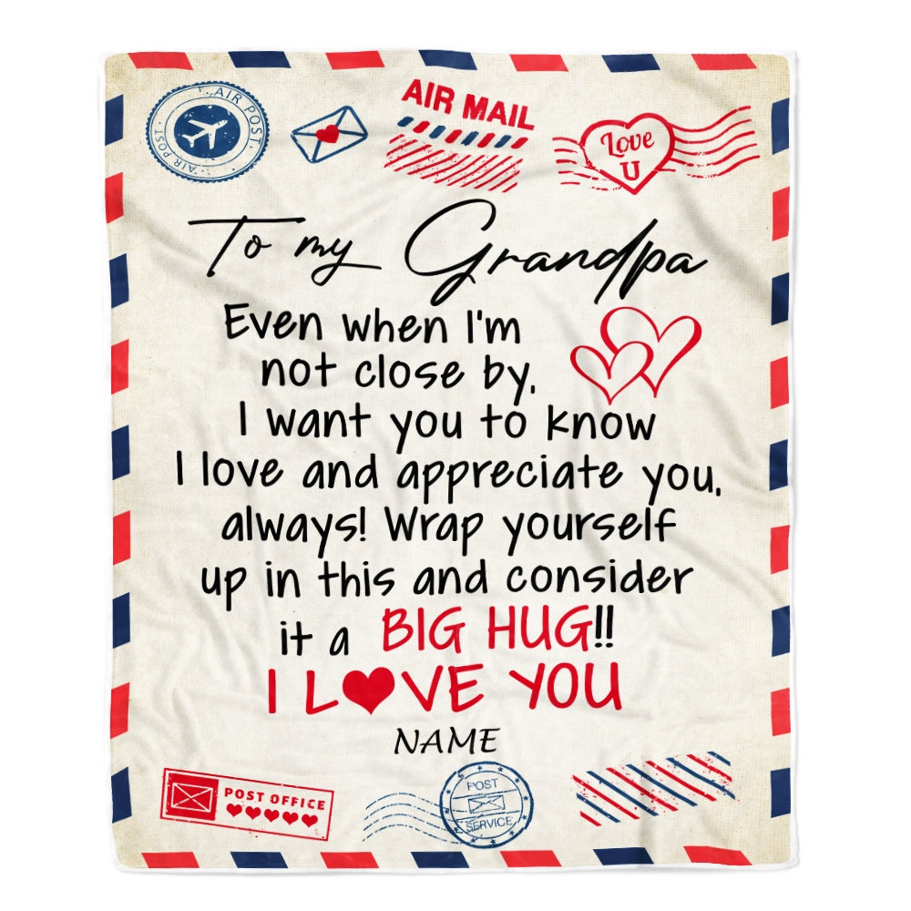 Personalized To My Grandpa Blanket From Grandkids I Love You Hugs Air Mail Letter Grandpa Birthday Fathers Day Christmas Customized Fleece Blanket Blanket | Teecentury.com