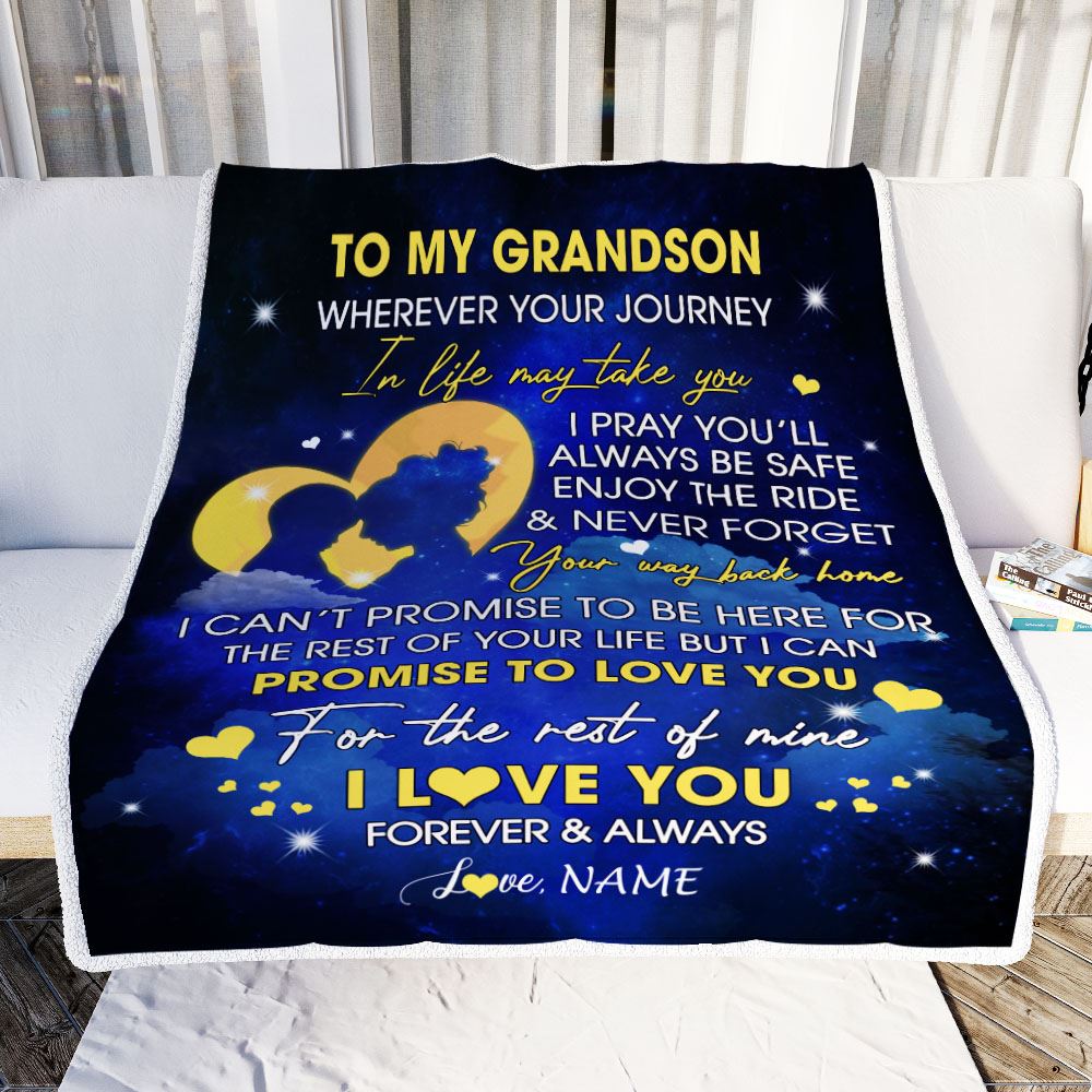 Personalized To My Grandson Blanket From Grandma Grammy Wherever Your Journey Grandson Birthday Graduation Christmas Customized Bed Fleece Throw Blanket | teecentury