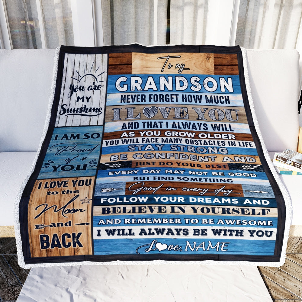 Personalized To My Grandson Blanket From Grandma Grandpa Papa Proud Of You I Love You Wood Grandson Birthday Christmas Fleece Throw Blanket Blanket | Teecentury.com