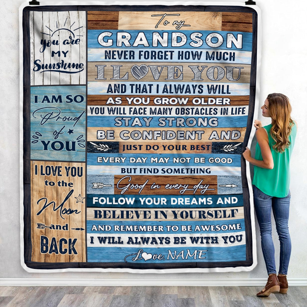 Personalized To My Grandson Blanket From Grandma Grandpa Papa Proud Of You I Love You Wood Grandson Birthday Christmas Fleece Throw Blanket Blanket | Teecentury.com