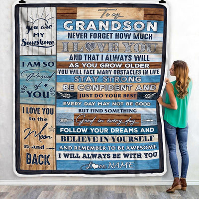 Personalized To My Grandson Blanket From Grandma Grandpa Papa Proud Of You I Love You Wood Grandson Birthday Christmas Fleece Throw Blanket Blanket | Teecentury.com