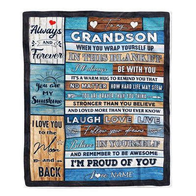 Personalized To My Grandson Blanket From Grandma Nana Papa Believe in Yourself Wood Grandson Birthday Graduation Christmas Customized Bed Fleece Throw Blanket | teecentury