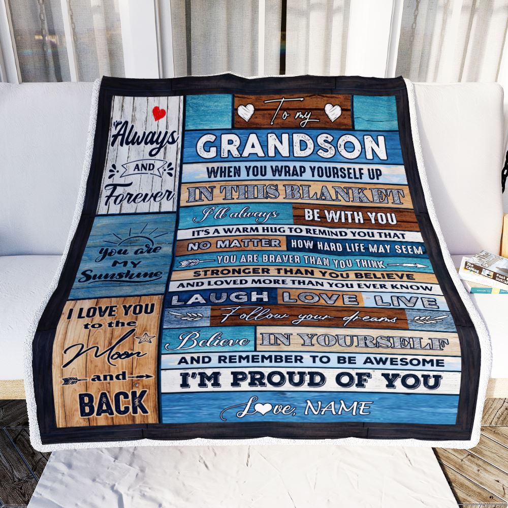 Personalized To My Grandson Blanket From Grandma Nana Papa Believe in Yourself Wood Grandson Birthday Graduation Christmas Customized Bed Fleece Throw Blanket | teecentury