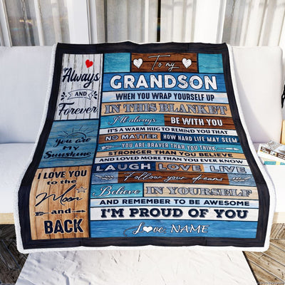 Personalized To My Grandson Blanket From Grandma Nana Papa Believe in Yourself Wood Grandson Birthday Graduation Christmas Customized Bed Fleece Throw Blanket | teecentury