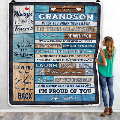 Personalized To My Grandson Blanket From Grandma Nana Papa Believe in Yourself Wood Grandson Birthday Graduation Christmas Customized Bed Fleece Throw Blanket | teecentury