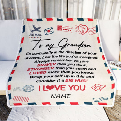Personalized To My Grandson Blanket From Grandma Pops Air Mail Letter Confidently I Love You Grandson Birthday Graduation Christmas Customized Fleece Blanket | teecentury