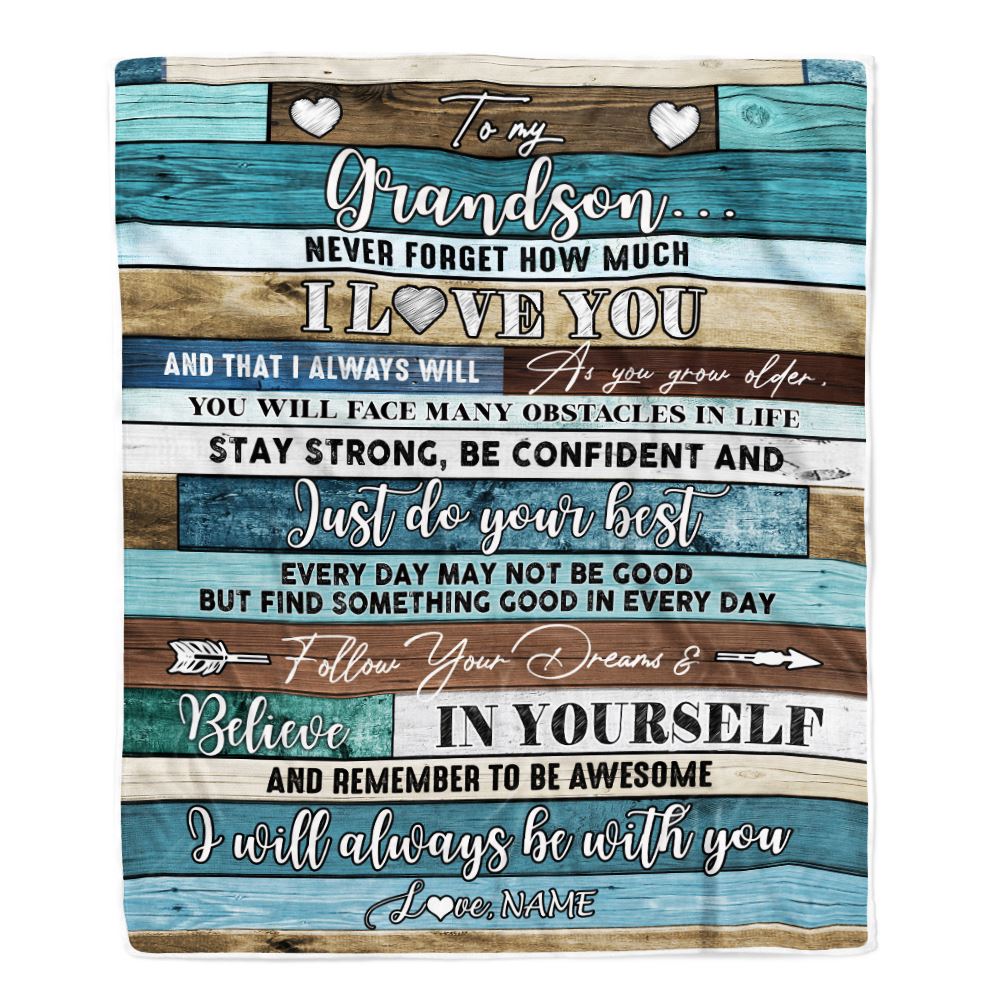 Personalized To My Grandson Blanket From Grandma Wood Never Forget I Love You Grandson Birthday Graduation Christmas Customized Bed Fleece Throw Blanket | teecentury