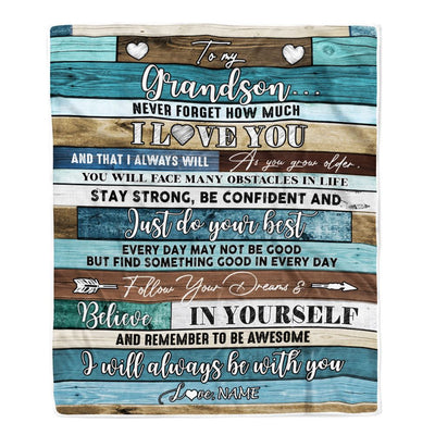 Personalized To My Grandson Blanket From Grandma Wood Never Forget I Love You Grandson Birthday Graduation Christmas Customized Bed Fleece Throw Blanket | teecentury
