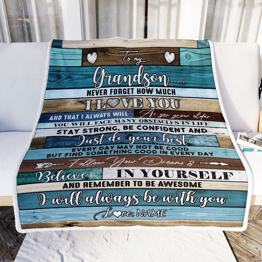 Personalized To My Grandson Blanket From Grandma Wood Never Forget I Love You Grandson Birthday Graduation Christmas Customized Bed Fleece Throw Blanket | teecentury