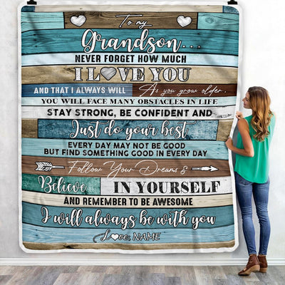 Personalized To My Grandson Blanket From Grandma Wood Never Forget I Love You Grandson Birthday Graduation Christmas Customized Bed Fleece Throw Blanket | teecentury