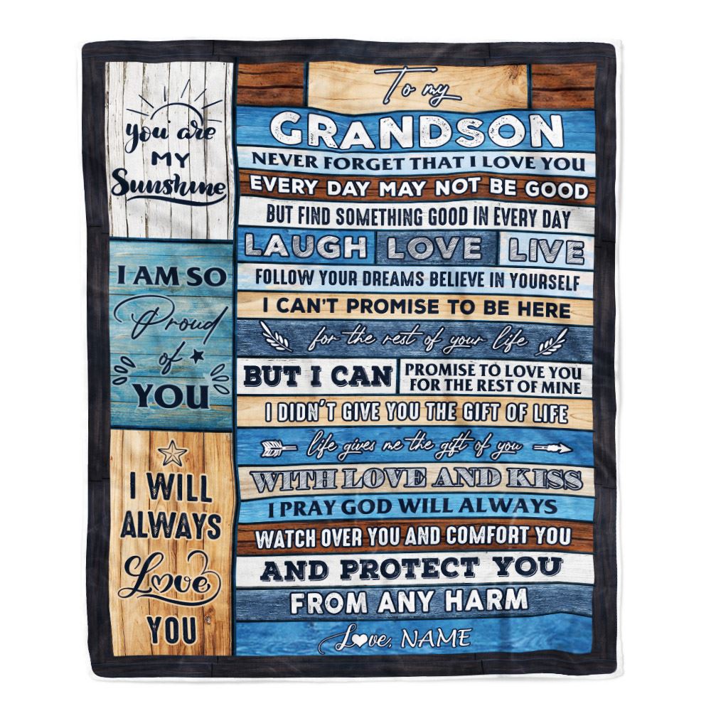 Personalized To My Grandson Blanket From Grandpa Grandma Wood You Are My Sunshine I Love You Grandson Birthday Christmas Customized Bed Fleece Throw Blanket | teecentury