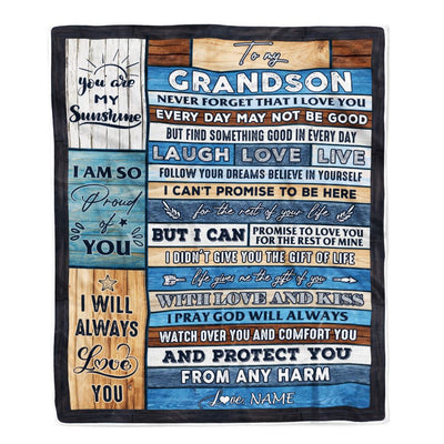 Personalized To My Grandson Blanket From Grandpa Grandma Wood You Are My Sunshine I Love You Grandson Birthday Christmas Customized Bed Fleece Throw Blanket | teecentury