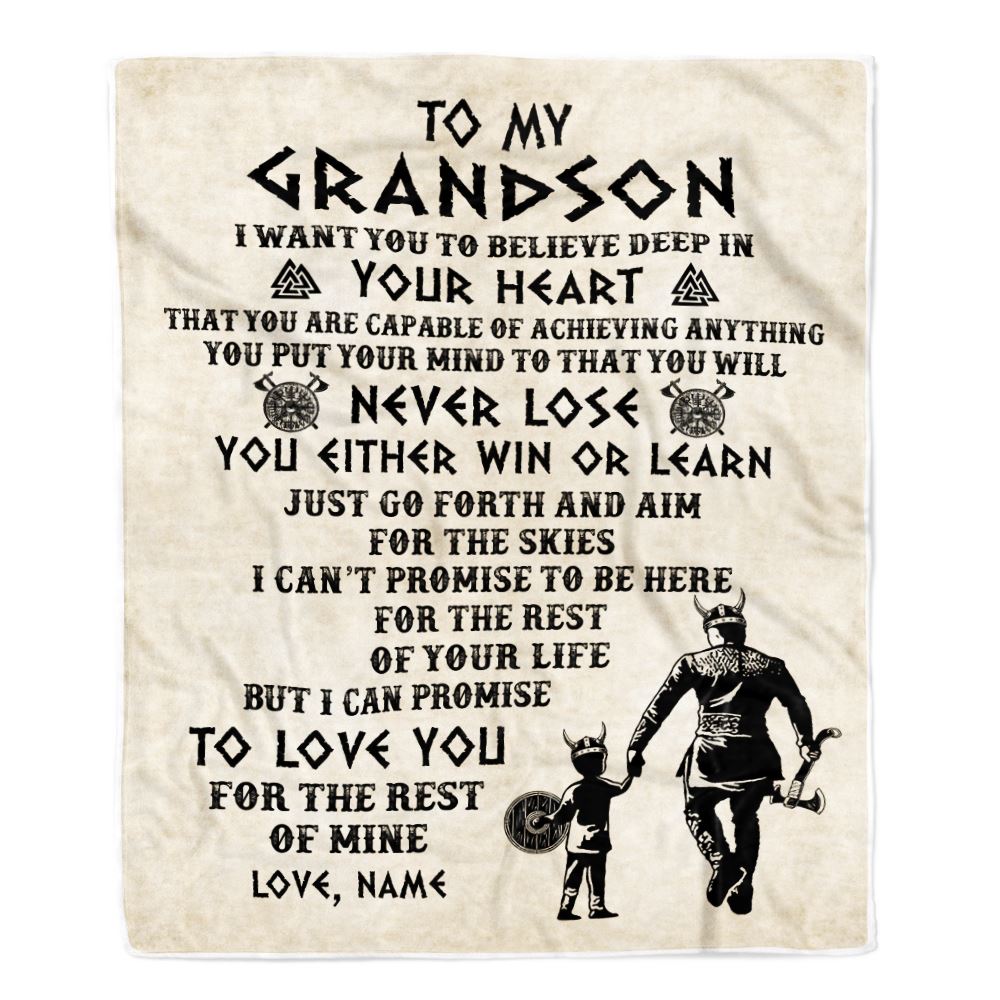Personalized To My Grandson Blanket From Grandpa Pops You Will Never Lose Viking Grandson Birthday Graduation Christmas Customized Fleece Blanket | teecentury