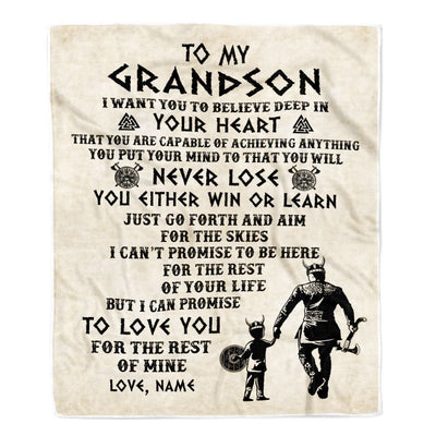 Personalized To My Grandson Blanket From Grandpa Pops You Will Never Lose Viking Grandson Birthday Graduation Christmas Customized Fleece Blanket | teecentury