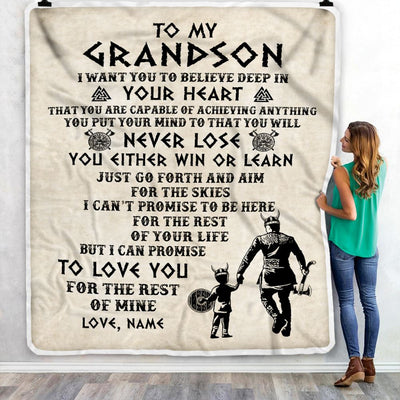 Personalized To My Grandson Blanket From Grandpa Pops You Will Never Lose Viking Grandson Birthday Graduation Christmas Customized Fleece Blanket | teecentury