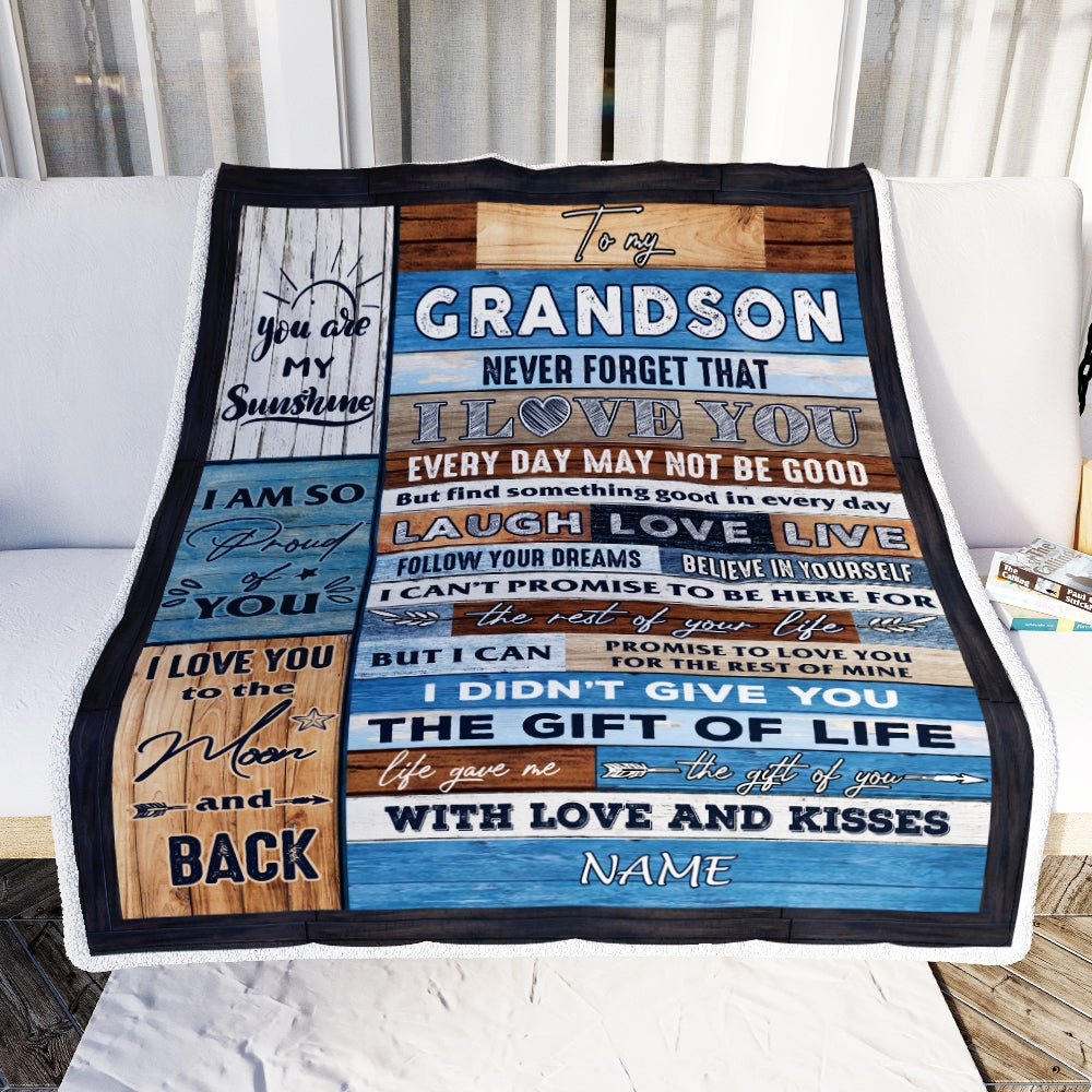 Personalized To My Grandson Blanket From Mom Grandma Grandpa I Love You Wood Grandson Birthday Christmas Thanksgiving Graduation Customized Fleece Blanket Blanket | Teecentury.com