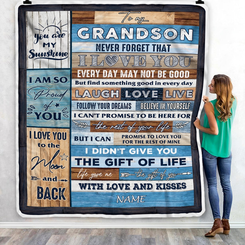 Personalized To My Grandson Blanket From Mom Grandma Grandpa I Love You Wood Grandson Birthday Christmas Thanksgiving Graduation Customized Fleece Blanket Blanket | Teecentury.com