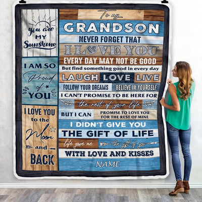 Personalized To My Grandson Blanket From Mom Grandma Grandpa I Love You Wood Grandson Birthday Christmas Thanksgiving Graduation Customized Fleece Blanket Blanket | Teecentury.com