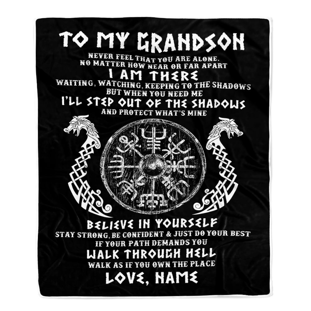 Personalized To My Grandson Blanket Viking Never Feel You Are Alone Odin Scandinavian Norse Runes Birthday Christmas Customized Bed Fleece Throw Blanket | teecentury