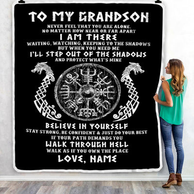 Personalized To My Grandson Blanket Viking Never Feel You Are Alone Odin Scandinavian Norse Runes Birthday Christmas Customized Bed Fleece Throw Blanket | teecentury