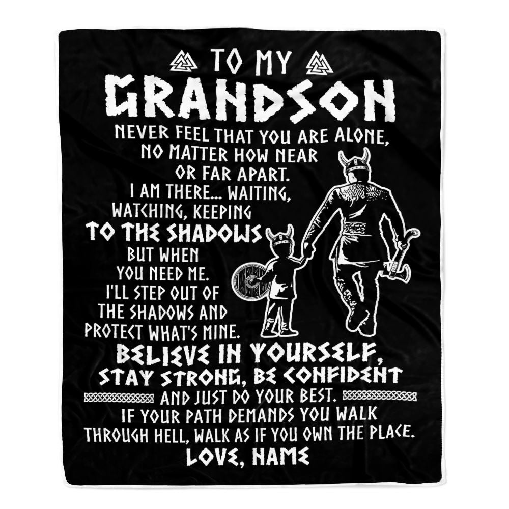 Personalized To My Grandson Blanket Viking Never Feel You Are Alone Scandinavian Runes Viking Grandson Birthday Christmas Customized Bed Fleece Blanket | teecentury