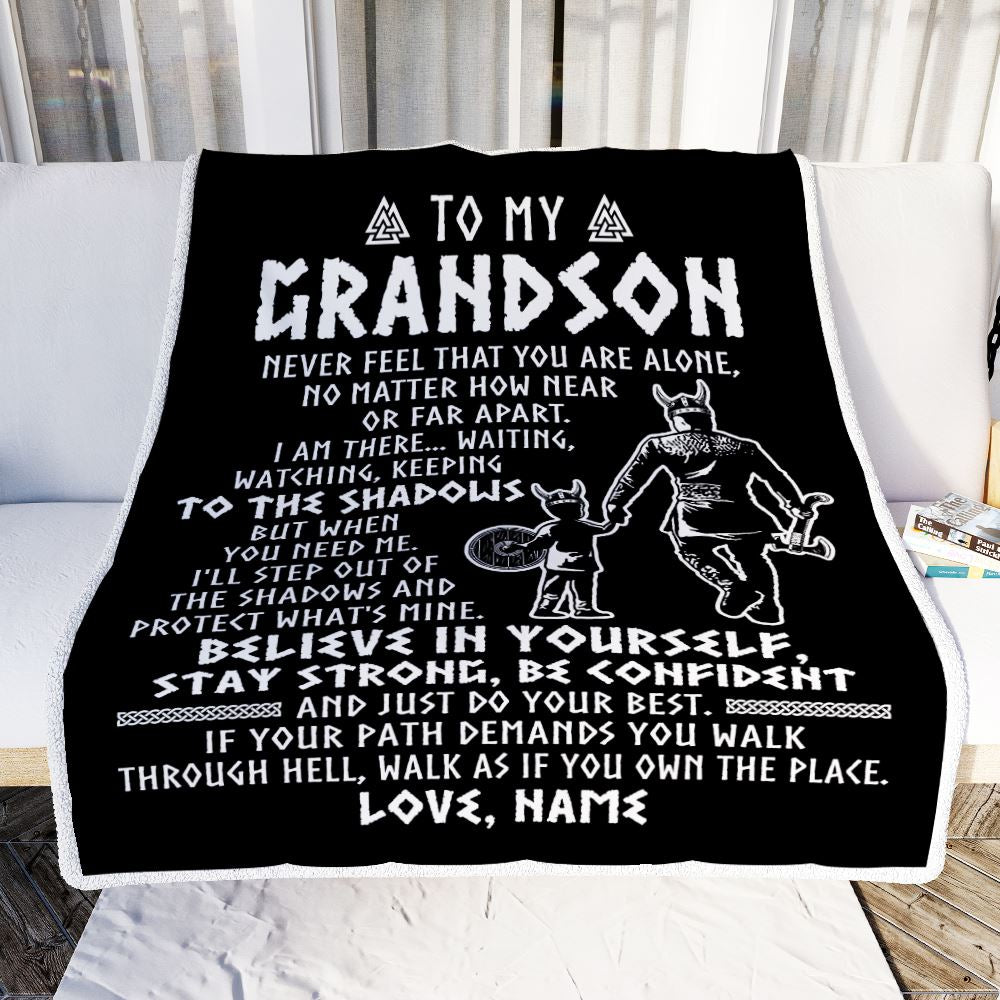 Personalized To My Grandson Blanket Viking Never Feel You Are Alone Scandinavian Runes Viking Grandson Birthday Christmas Customized Bed Fleece Blanket | teecentury