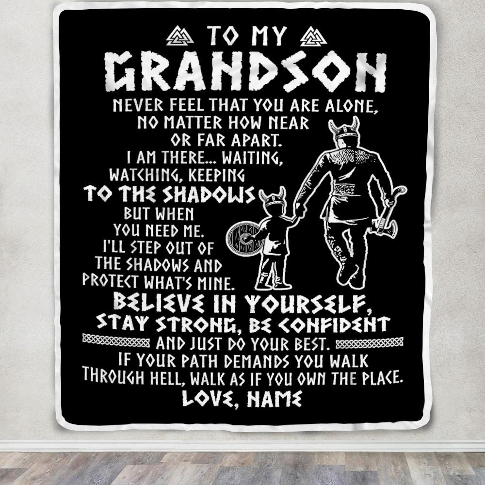 Personalized To My Grandson Blanket Viking Never Feel You Are Alone Scandinavian Runes Viking Grandson Birthday Christmas Customized Bed Fleece Blanket | teecentury