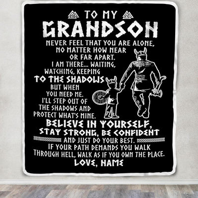 Personalized To My Grandson Blanket Viking Never Feel You Are Alone Scandinavian Runes Viking Grandson Birthday Christmas Customized Bed Fleece Blanket | teecentury