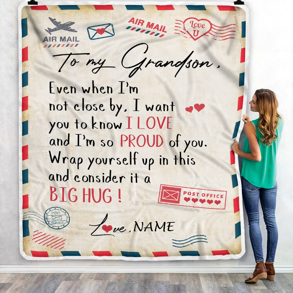 Personalized To My Grandson Blanket from Grandma Papa Proud Of You Air Mail Letter Grandson Birthday Graduation Christmas Gift Bed Quilt Fleece Throw Blanket Blanket | Teecentury.com