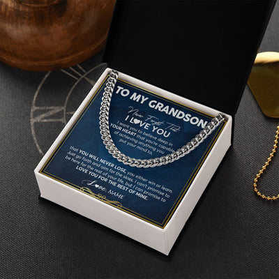 Cuban Link Chain Necklace | Personalized To My Grandson Cuban Necklace From Grandma Papa Never Forget That I Love You Grandson Birthday Christmas Customized Gift Box Message Card | teecentury