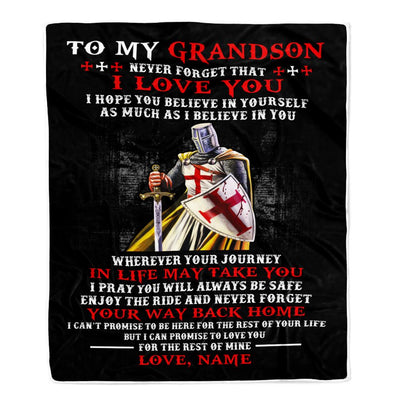 Personalized To My Grandson Knight Templar Blanket From Papa Grandpa Never Forget That I Love You Grandson Birthday Christmas Customized Bed Fleece Blanket | teecentury