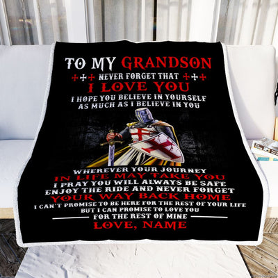 Personalized To My Grandson Knight Templar Blanket From Papa Grandpa Never Forget That I Love You Grandson Birthday Christmas Customized Bed Fleece Blanket | teecentury